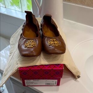 Tory Burch Brown Slippers with Gold Logo